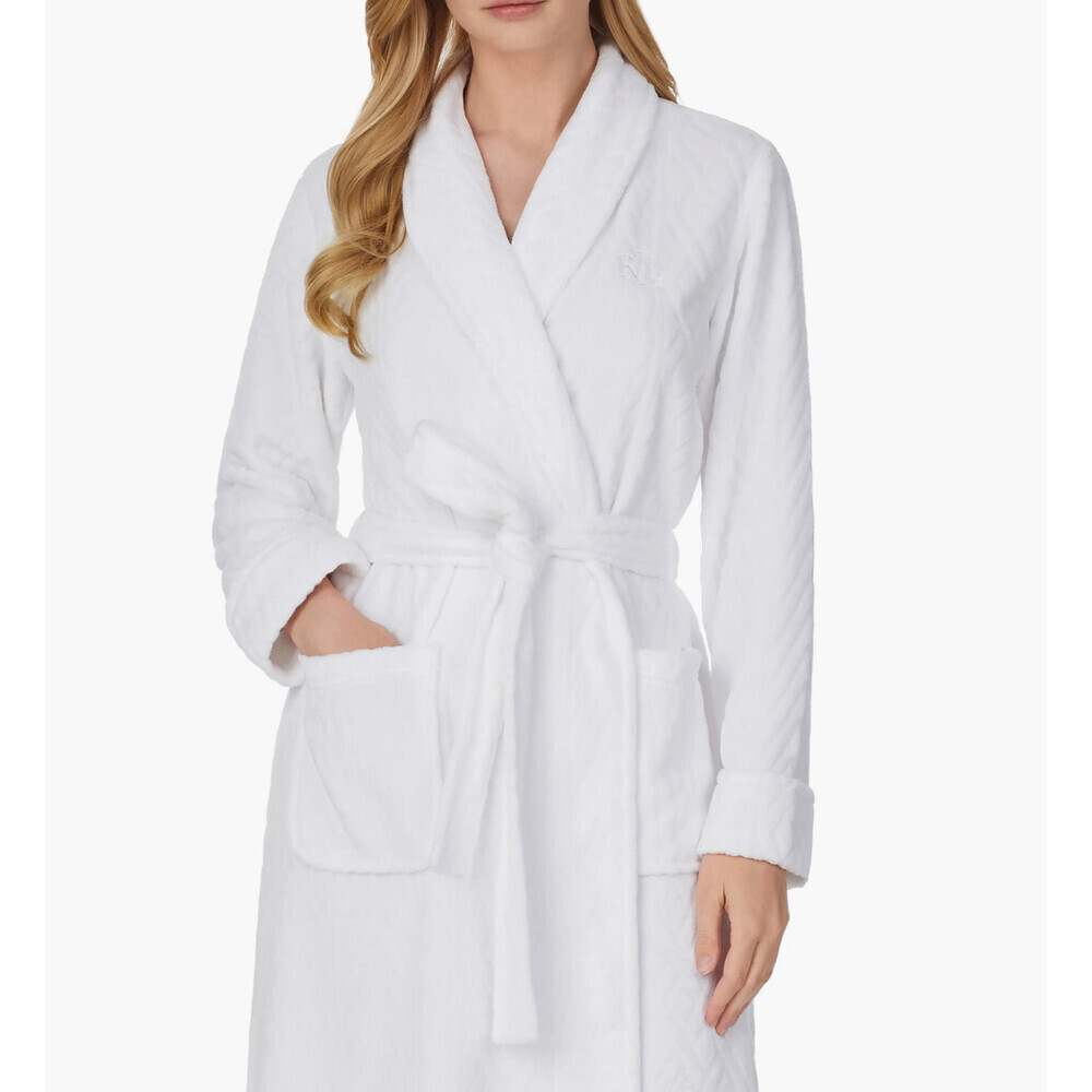 LAUREN Ralph Lauren Cable Herringbone Shawl Collar Robe White Size Large L